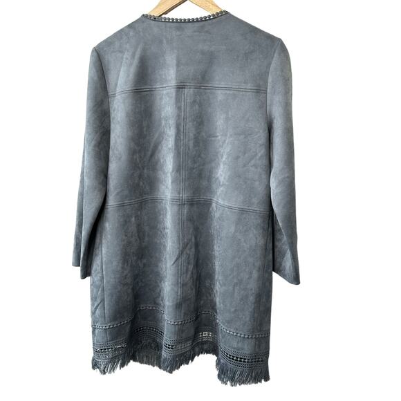 Chico's Gray Faux-Suede Trim-Detail Fringe Jacket Women's Size Medium 8 10 - Picture 12 of 13